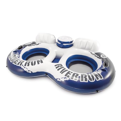 INTEX 58837EP River Run 2 Inflatable Floating Lounge: Comfortable Backrests – Built-in Cup Holders – Cooler with Lid – 2 Person – 440lb Weight Capacity